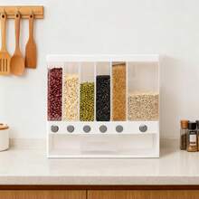 6-Compartment Multifunctional Dry Food Dispenser, Grain And Muesli Storage Container, Rice Dispenser With Graduated Measuring Cup For Household, Kitchen And Pantry Organization - 查看 6
