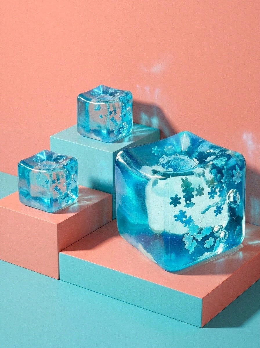 POKOJA LAND Stress Balls Ice Cube With Snowflakes Toy, Inside For Your Best Mellow And Chill Toy , Squishy Toy, Snow Pieces Silent Nice Square Shape Anxiety Sensory Squishy Fidget Toy Slow Rise, Classroom Prizes. - Multicolor - View 1