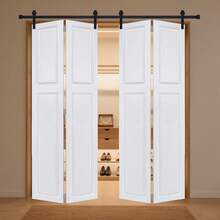 Dual 2Panel Cottagestyle Bi-Fold Door 3/4" Thick 28 In. X 80 In. MDF White Barn Sliding Door With Hardware Kit - Milk White - View 6