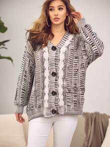 Autumn/Winter Fashion Contrast Color Elegant Mature Commuter Women's Plus Size Knit Cardigan Jacket European And American Style Cable Knit Drop Fall - Multicolor - View 1
