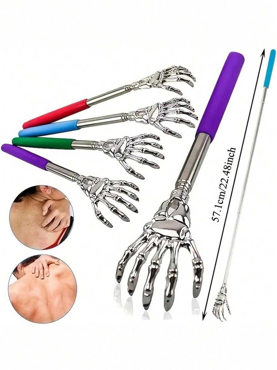 Portable Telescopic Back Scratchers With Skeleton Claw Design Sleek Metal Extendable Itch Scratcher For Adults Antislip Back Scratcher For Office Use Home Pilates Workout Neck Massage Weight Loss Exercise Back Scratcher Gym Masager Equipment