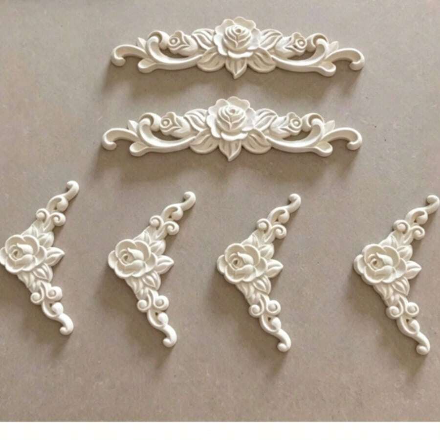2D Wooden European Floral Pattern Furniture Decorative Panel, Furniture Cabinet Door Mirror Frame Decorative Flower, Decorative Component, Wall Frame DIY Art Decoration - Khaki - View 1