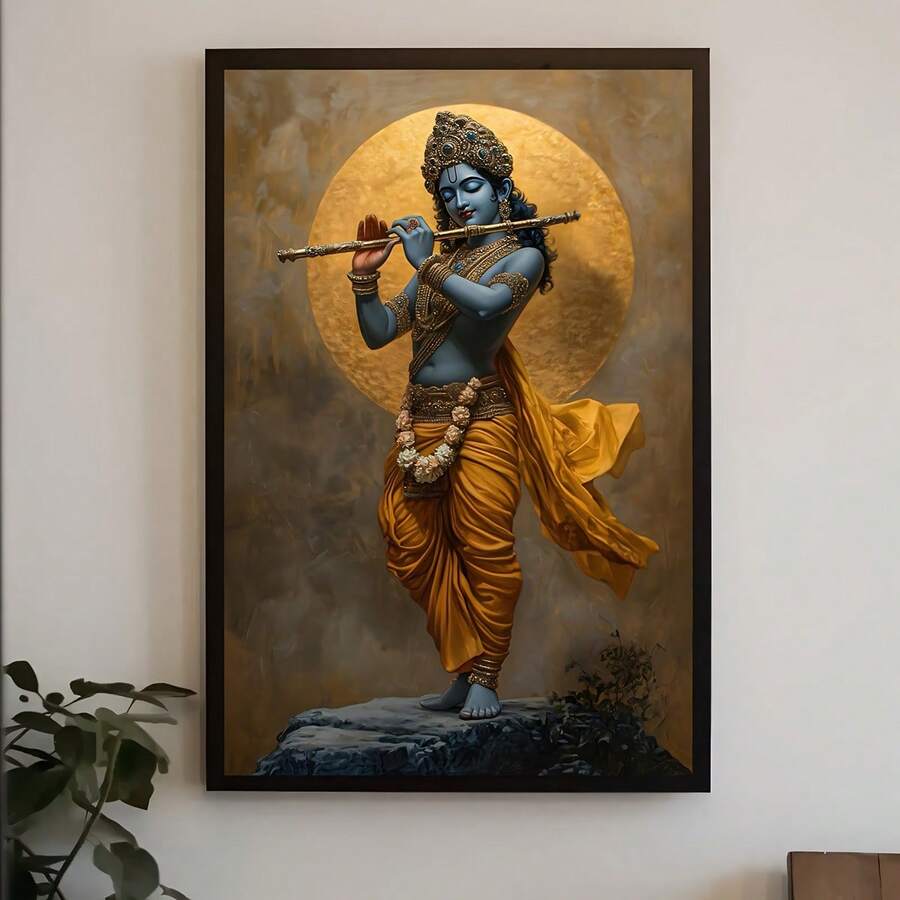 1 pieza Póster Moderno del Dios de la Flauta - Arte de Pared de Deidad & Zen, Impresión en Lienzo, Adecuado para Sala de Estar, Dormitorio, Decoración de Estudio de Yoga - Regalo Espiritual para Espacio de Meditación, Arte Religioso, 2D Plano - C - Ver 1