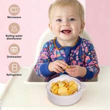 Silicone Baby Feeding Set 5pc, Anti-Choke Spoon & Fork, Waterproof Bib, Easy-Clean, 6M+, New Mom Gift - Mauve Purple - View 5