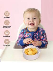 Silicone Baby Feeding Set 5pc, Anti-Choke Spoon & Fork, Waterproof Bib, Easy-Clean, 6M+, New Mom Gift - Mauve Purple - View 7