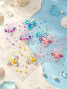 1pc / 4pcs Mermaid Tail Face Gem Stickers, Holographic Face Jewel Sticker, Flash Fish Tail Design, Acrylic Face Gems For Beach Vacation/Music Festival Face Makeup, Mermaid Style Face Gems,Rhinestone Face Sticker,Halloween Costume - Multicolor - View 11
