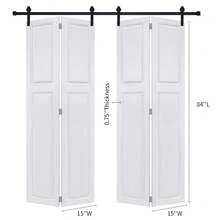 Dual 2Panel Cottagestyle Bi-Fold Door 3/4" Thick 30 In. X 84 In. MDF White Barn Sliding Door With Hardware Kit - Milk White - View 3