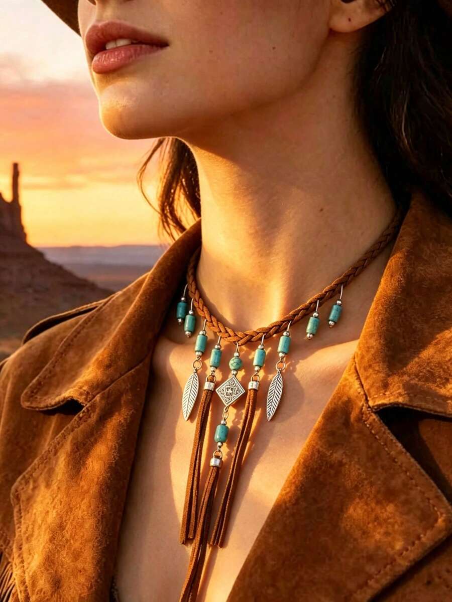 Collar multicapa retro para mujer, cadena de cuello con colgante, accesorio versátil de estilo bohemio. - Multicolor - Ver 1