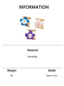 3pcs/Set Fashion High-End Flower-Shaped Oil-Drip Unique Design Five-Petal Open Ring - Multicolor - View 7