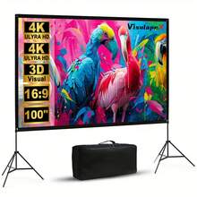 XBJ 72"/100" Projector Screen With Stand & Wall Mountable – 4K HD 16:9 PVC, 1.5 Gain, Wrinkle-Free Double Sided, Indoor/Outdoor For Backyard, Home Theater, Camping. Includes Tripod, Carry Bag & Ground Nails. Complete Kit For Proyector - 查看 12