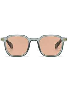 1PC Men's Multi-Color Geometric Gold Plastic Combination Retro Personalized Cool Street Style Glasses Studded High-End Fashion Decorative Shades, Suitable For Vacation, Beach, Seaside, Driving, Street Photography, Travel, Dating, Commuting, Etc. - Sand Green Frame Champagne Lens - View 3