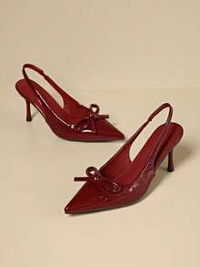 2025 New Glossy Pointed Toe Slingback Stiletto Heels, Adjustable Buckle Thin Heel Cushioned Anti Slipfor Daily Work, Office Commute, Wedding Party. - 紅色 - 查看 6