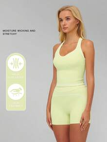 MFVIM Women's Colorblock Yoga Set With Double Shoulder Straps, Premium Sports Fitness Outfit For Running And Workout - Limelight Green - View 3