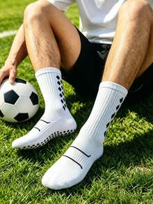1 Pair/3 Pairs/6 Pairs Men's White Hexagonal Silicone Anti-Slip Mid-Calf Sports Socks, Breathable Cushioning Basketball Running Training Socks - White - View 2