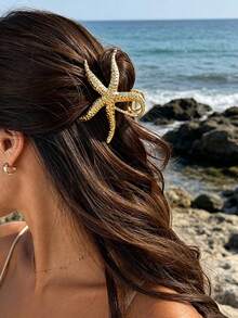 2/1pc Bohemian Style Starfish Claw Metal Hair Clip, Large Size, Versatile, Suitable For Vacation, Party, Daily Wear, Summer Beach Hair Clip, Ideal Hair Accessory For Holidays, Birthdays And Other Occasions. Holiday Essential, Holiday Accessory, Summer, Hair Accessory, Holiday Accessory, Women's Headwear - Multicolor - View 2