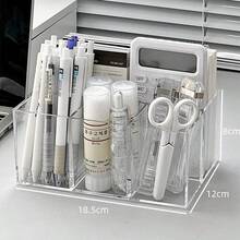 透明斜面壓克力筆筒，透明方形桌面收納盒，可用於整理工作空間並提升日常幸福感 - 無色 - 查看 10