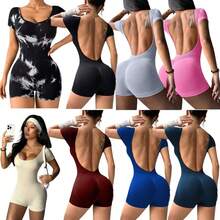 Mono Deportivo de Manga Larga para Mujer, Sin Costuras, para Yoga, Fitness, Ejercicio, Conjunto Corto sin Espalda, Ropa Deportiva para Gimnasio - azul real - Ver 2