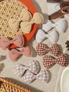 10pcs Vintage Plaid Floral Fabric Bow Hair Clips Set, Sweet Bangs & Loose Hair Accessories - Mixed color - View 13