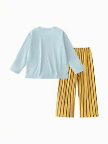 mini bala Boys Girls Cotton Loungewear Set, Soft Breathable Baby Pajamas Top & Pants, 2026 Autumn Winter - Gray Blue - View 2