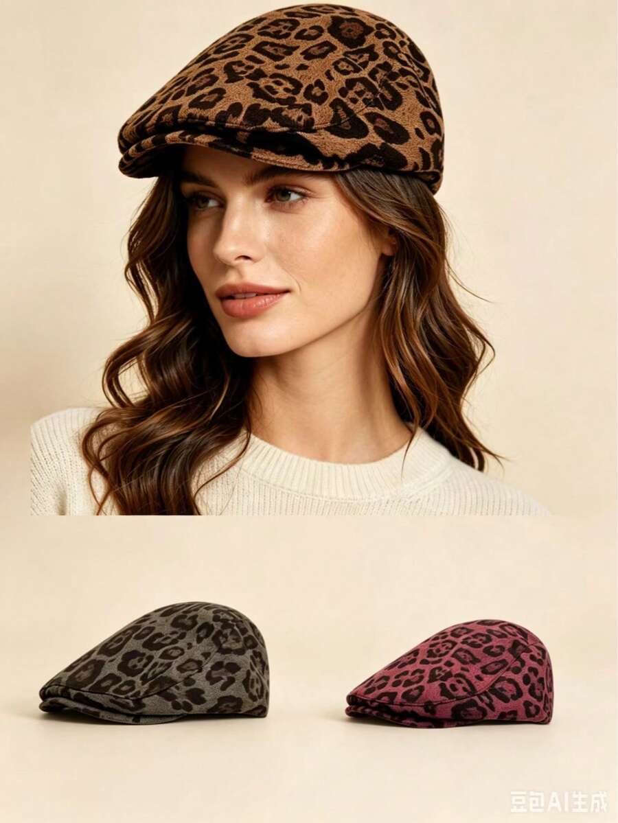New Fashion Elegant Artistic Denim Bucket Hat For Women, Versatile Bucket Hat With Large Brim, Face-Slimming Design - Leopard Print Baseball Cap - View 1