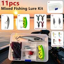 Mixed Fishing Lure Set With Storage Box, Minnow Crankbait Popper Metal Spoon Soft Worm Artificial Baits, Portable Lure Tackle Kit For Freshwater Saltwater Bass Trout Angling - Multicolor - View 10
