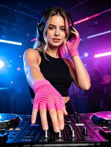 Women's Short Thumb Hole Fishnet Mesh Gloves, Neon Grid Decor Party Gloves, Sexy Elastic Mesh Design, Multi-Color Multi-Style, Suitable For Nightclub, Punk Style Events And Party Essential - Multicolor - View 4
