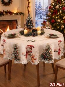 1pc Christmas Tablecloth, Gingerbread Man & Snowman Pattern Round/Oval Tablecloth, Christmas Party Supplies, Merry Christmas Tablecloth, Christmas Table Center Decoration, Christmas Eve Decoration Tablecloth, Christmas Decoration, Christmas Gift, Party Gift, Christmas Home Decor, Room Decor, Kitchen Tablecloth, Christmas, Christmas Party, Halloween, 2027 New Year, New Year Gift, Winter - Retro Snowman Gingerbread Man - View 4