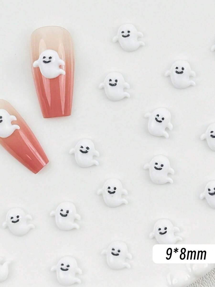 20/30/50pcs Cute Mini Cartoon Halloween Ghost Resin Nail Art Rhinestones, DIY Handmade 3D Nail Decoration Jewelry