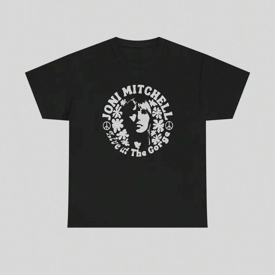 Joni Mitchell Vintage T-Shirt, Folk Rock Legend T-Shirt, Singer-Songwriter Music T-Shirt, Retro Graphic Unisex U1KZ - Black - View 1
