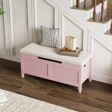 Kselythan Baúl de almacenamiento, banco de almacenamiento para entrada con asiento acolchado, baúl de almacenamiento, banco zapatero de madera con 2 bisagras de - Rosa Fucsia - Ver 2