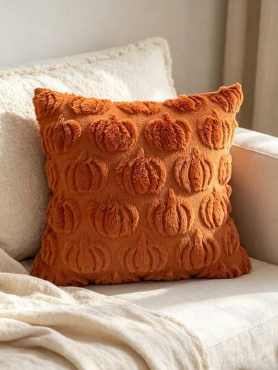 Autumn Pumpkin 3D Tufted Pillow Cover 18*18 Inches, Decorative Cushion Cover, Cozy Farmhouse Style Sofa Pillow Cover, Suitable For Living Room, Bedroom, Thanksgiving, Halloween Autumn Home Decor