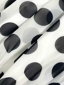 2pcs White & Black Polka Dot Print: V-Neck Sheer Puff Sleeve Top And Layered Ruffle Hem Maxi Skirt - Black and White - View 9