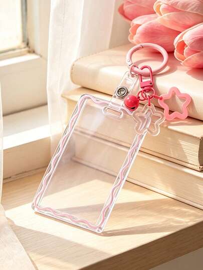Transparent ID Card Holder With Star Bell Keychain, Durable And Fashionable, Designed For Women. Made Of Playful And Practical Plastic Structure, Essential For Campus Life, Beautiful Design, Comes With Star Bell Buckle, Can Store ID Card, Bank Card, Bus Card And Keys, Essential ID Protection Cover For Campus, Essential For Students, Practical And Fashionable, Fashionable Keychain, Suitable For ID Card, Credit Card, Bus Pass And Keys, Back To School Season, Graduation Season, Teacher's Day
