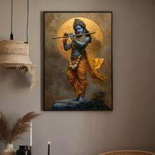 1 pieza Póster Moderno del Dios de la Flauta - Arte de Pared de Deidad & Zen, Impresión en Lienzo, Adecuado para Sala de Estar, Dormitorio, Decoración de Estudio de Yoga - Regalo Espiritual para Espacio de Meditación, Arte Religioso, 2D Plano - C - Ver 3