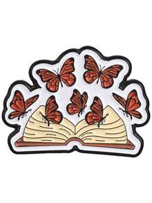 1pc Book Flower Butterfly Pattern Brooch, Clothing & Backpack Lapel Pin, Friendship Gift, Unisex Daily Accessory - Multicolor - View 9