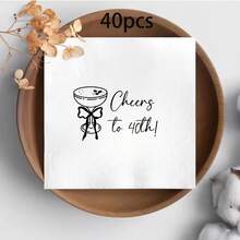20/40/60Pcs,Cheers To 40th Disposable Paper Napkins,Bow Coupe Cocktail Glass Hand‑Written Script Print White Decorative Beverage Serviettes,40th Milestone Birthday Table Tissues For Birthday Gathering,Wedding Anniversary,Adult Party Table Setting - 40 YEARS - View 7