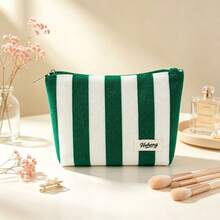 Canvas Makeup Bag, Color Block Striped Zipper Storage Pouch, Colorful Vertical Striped Thick Fabric Large Capacity Handheld Toiletry Bag, Travel Makeup And Skincare Storage Bag - Multicolor - View 8