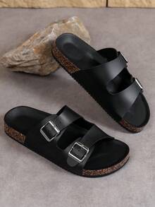 Men's Vintage Open Toe Slippers, Non-Slip Durable PVC Sole, Adjustable Strap Upper, Suitable For Indoor And Outdoor Use - Black - View 2