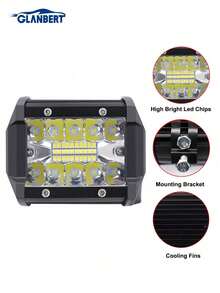 GLANBERT 2pcs 60W 3-Row 20LED Spotlight, 12V Waterproof, High Brightness White LED Work Light For Vehicles - Black - View 6