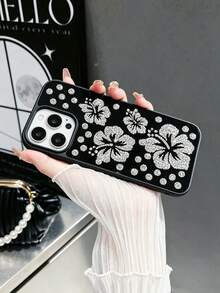 1 buah Casing Pelindung Ponsel 2-in-1 Gaya Bunga Minimalis Warna Solid dengan Hiasan Berlian Imitasi dan Cermin, Lensa Pelindung Penuh, Lubang Besar, Kompatibel dengan Apple 17 Pro Max, 16 Pro Max, 15, 14 Pro, 13, 12, 11 Series, Desain Tepi Lembut, Pemasangan Mudah, Casing Ponsel Modis Gaya Minimalis - Perak - View 3