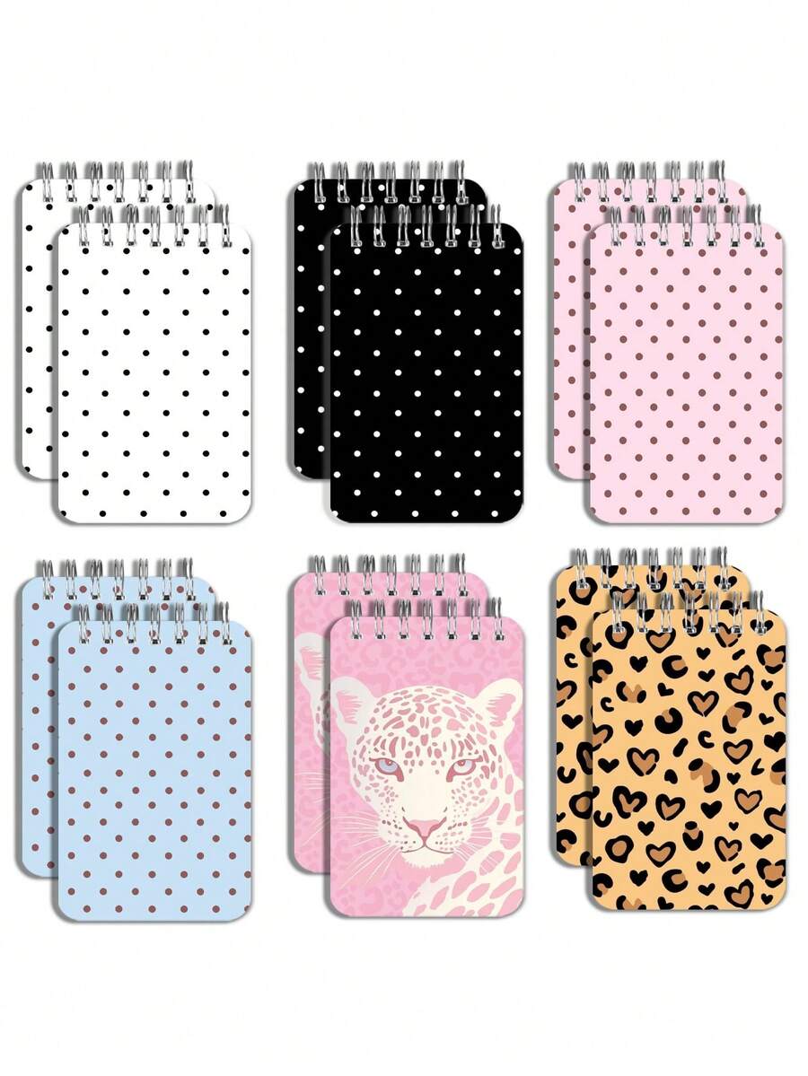 New Polka Dot & Leopard Print Mini Loose-Leaf Notebook - Portable Pocket Size, Suitable For Writing, Memo, Diary, Study And Office, Thoughtful Gift For Teachers On Teacher's Day, Also Great Gift For Graduation, Birthday, Back To School Essential, Back To School Season, Back To School Must-Have (Mini Size) - Multicolor - View 1