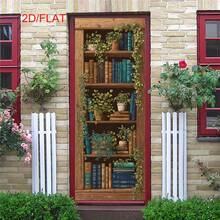 2Pcs/Set Vintage Fake Bookshelf Door Stickers Cottage Core 2D Visual Ivy Plant Bookcase Removable PVC Illusion Vertical Wall Decals For Bedroom Hidden Door Home Decor - A - View 5
