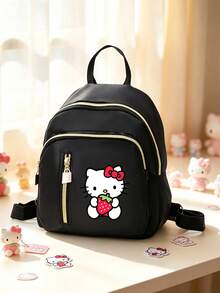 SANRIO 1Pc Hello Kitty Cartoon Print Small Fashion Backpack For Women, Casual Mini School Bag With Zipper Compartments For Daily Commute, Travel - Multicolor - View 3