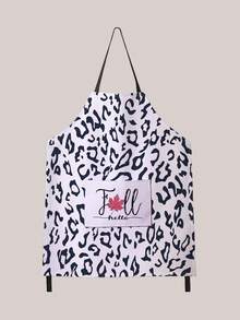 Pocket Apron Animal Leopard Print Letter Pattern Kitchen Home Waterproof Anti-Oil Cooking Workwear Women Dirt-Resistant Wear-Resistant Waist Apron Catering - Multicolor - View 1