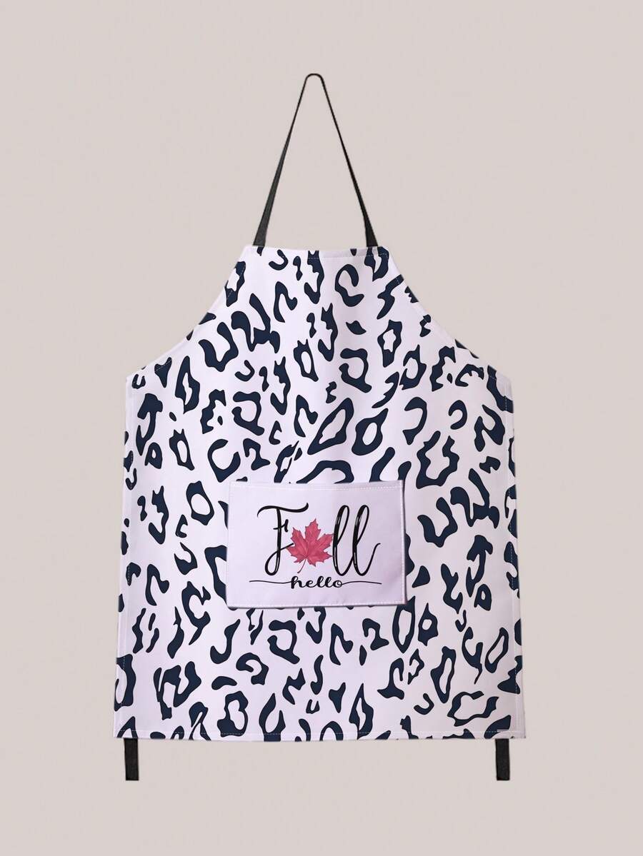 Pocket Apron Animal Leopard Print Letter Pattern Kitchen Home Waterproof Anti-Oil Cooking Workwear Women Dirt-Resistant Wear-Resistant Waist Apron Catering - Multicolor - View 1