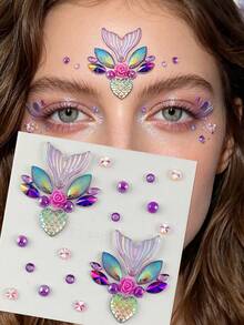 1pc / 4pcs Mermaid Tail Face Gem Stickers, Holographic Face Jewel Sticker, Flash Fish Tail Design, Acrylic Face Gems For Beach Vacation/Music Festival Face Makeup, Mermaid Style Face Gems,Rhinestone Face Sticker,Halloween Costume - Multicolor - View 7