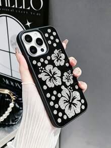 1 buah Casing Pelindung Ponsel 2-in-1 Gaya Bunga Minimalis Warna Solid dengan Hiasan Berlian Imitasi dan Cermin, Lensa Pelindung Penuh, Lubang Besar, Kompatibel dengan Apple 17 Pro Max, 16 Pro Max, 15, 14 Pro, 13, 12, 11 Series, Desain Tepi Lembut, Pemasangan Mudah, Casing Ponsel Modis Gaya Minimalis - Perak - View 1