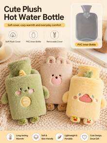1000ml 熱水袋，內層 PVC 內襯，可攜式可拆卸手腳保暖袋，可愛毛絨印花，快速加熱且保溫持久 - 1000ml暖水袋 - 查看 5