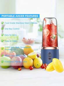 1pc Portable Electric Juicer, 400ml Wireless Mini Blender Cup, USB Rechargeable Smoothie Maker With Optional Dual Cup Design, Perfect For Fruits & Vegetables. Suitable For Sports, Home And Travel, Practical Christmas & New Year Gift For Women - Multicolor - View 4