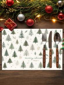 2/4pcs Christmas Linen Placemats, Snowman, Poinsettia, Christmas Ball, Christmas Elf, Gingerbread Man, Christmas Tree Patterns, Suitable For Dining Room, Kitchen, Winter Christmas New Year Family Gathering, Great Holiday Gift Choice - Multicolor - View 5